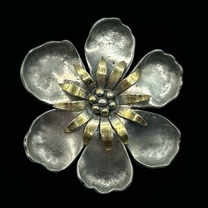 VINTAGE Pewter & Gold-Tone Flower Brooch/Pendant